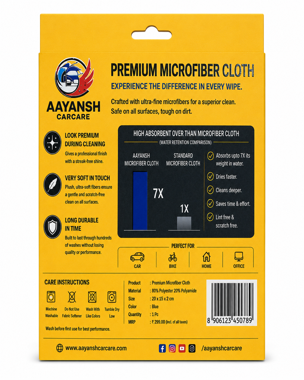 Aayansh CarCare Premium Microfiber Cloth for Cars & Bikes